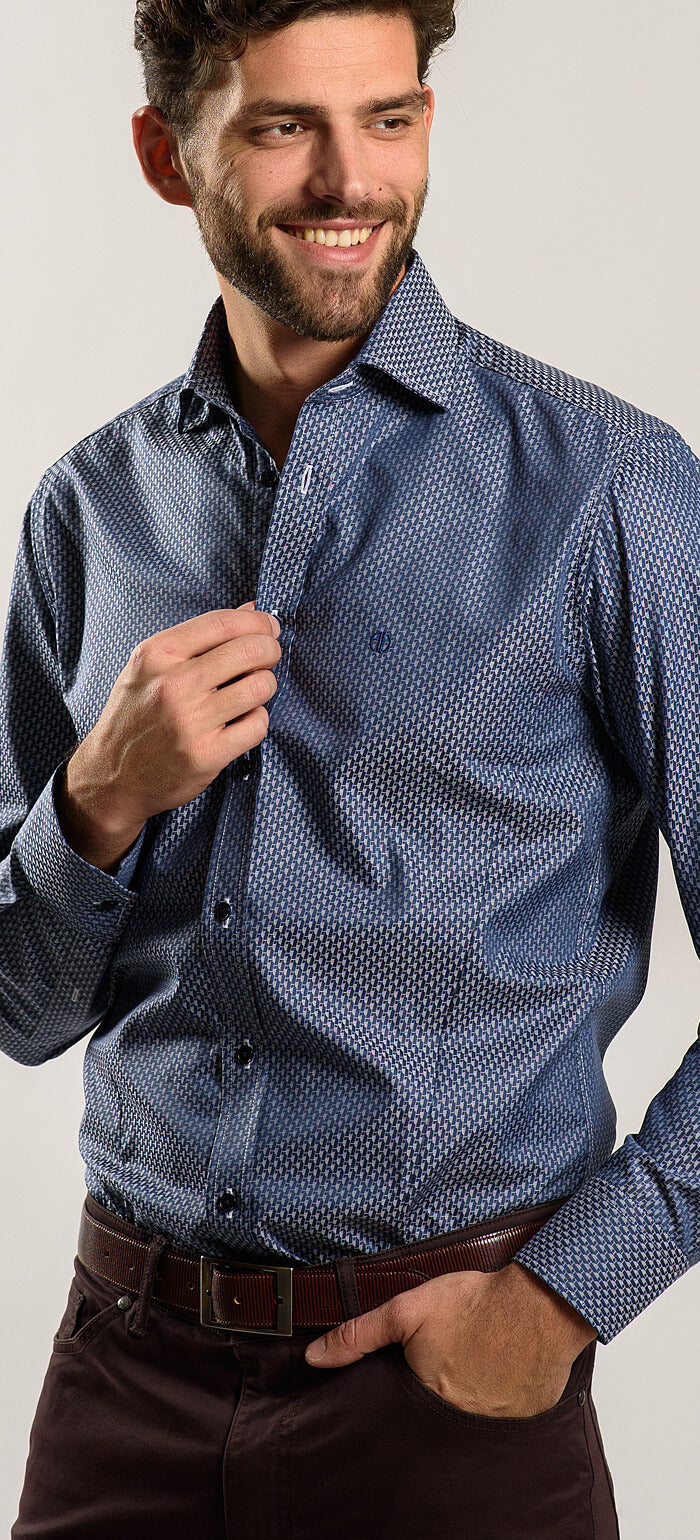 Navy Blue Extra Slim Fit Shirt with Pattern