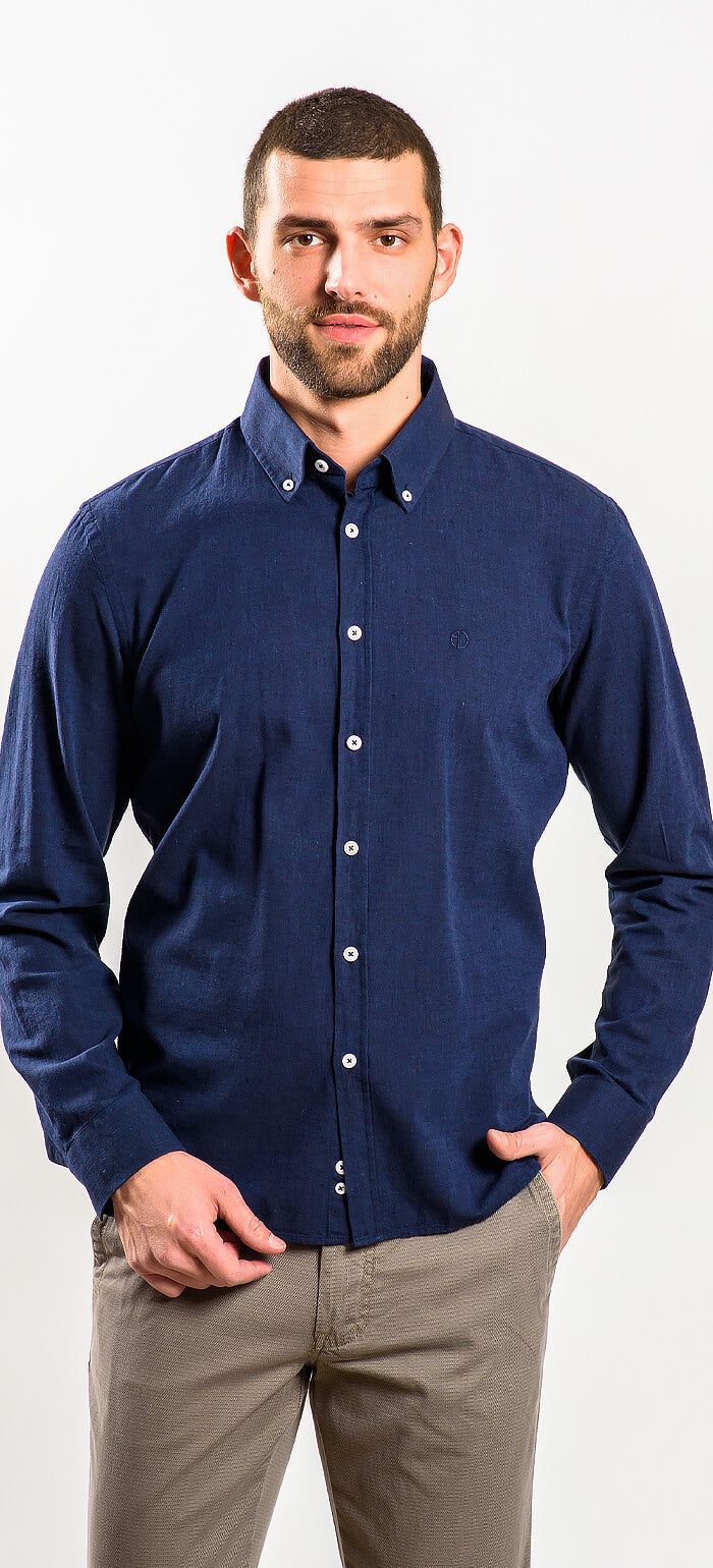 Navy Blue Extra Slim Fit Linen Shirt