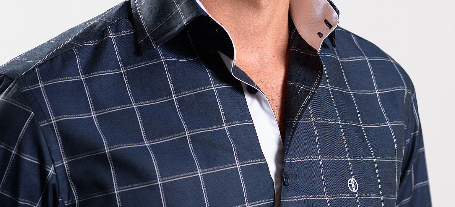 Navy Blue Checked Extra Slim Fit Shirt