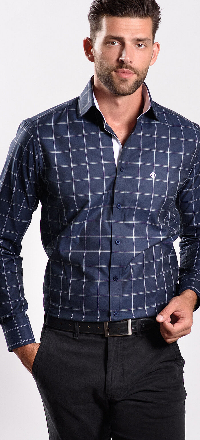 Navy Blue Checked Extra Slim Fit Shirt