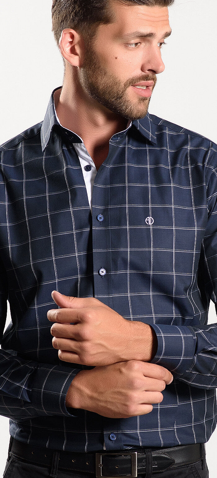Navy Blue Checked Extra Slim Fit Shirt