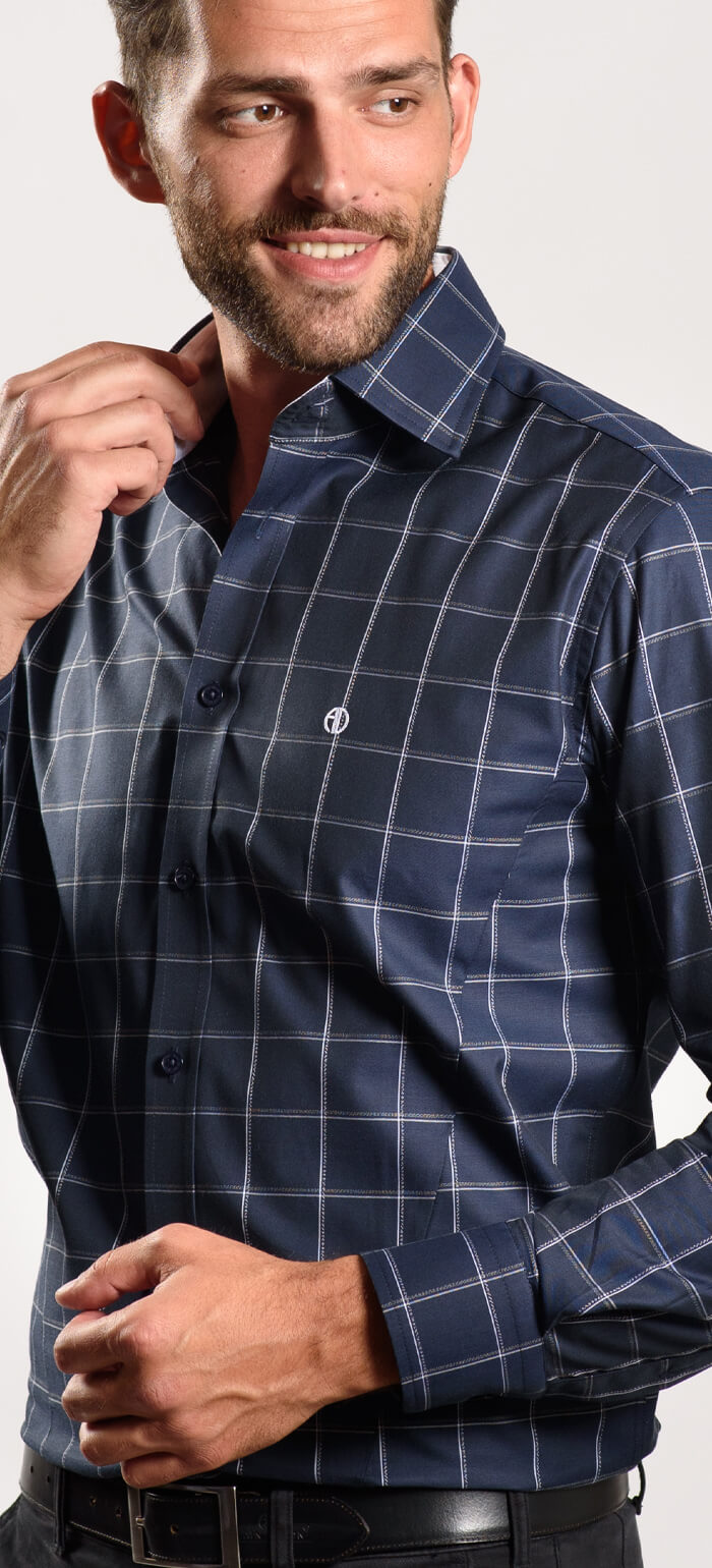 Navy Blue Checked Extra Slim Fit Shirt