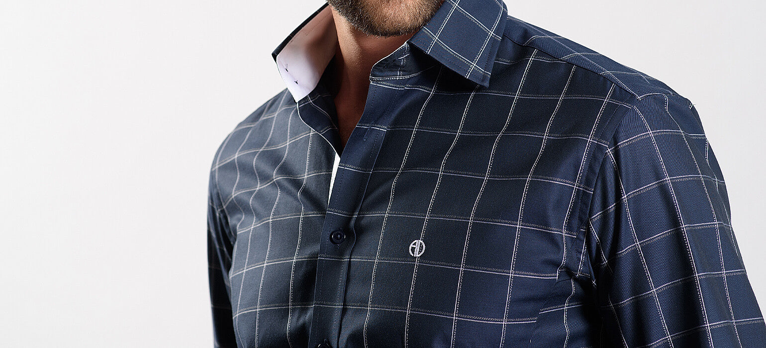 Navy Blue Checked Extra Slim Fit Shirt