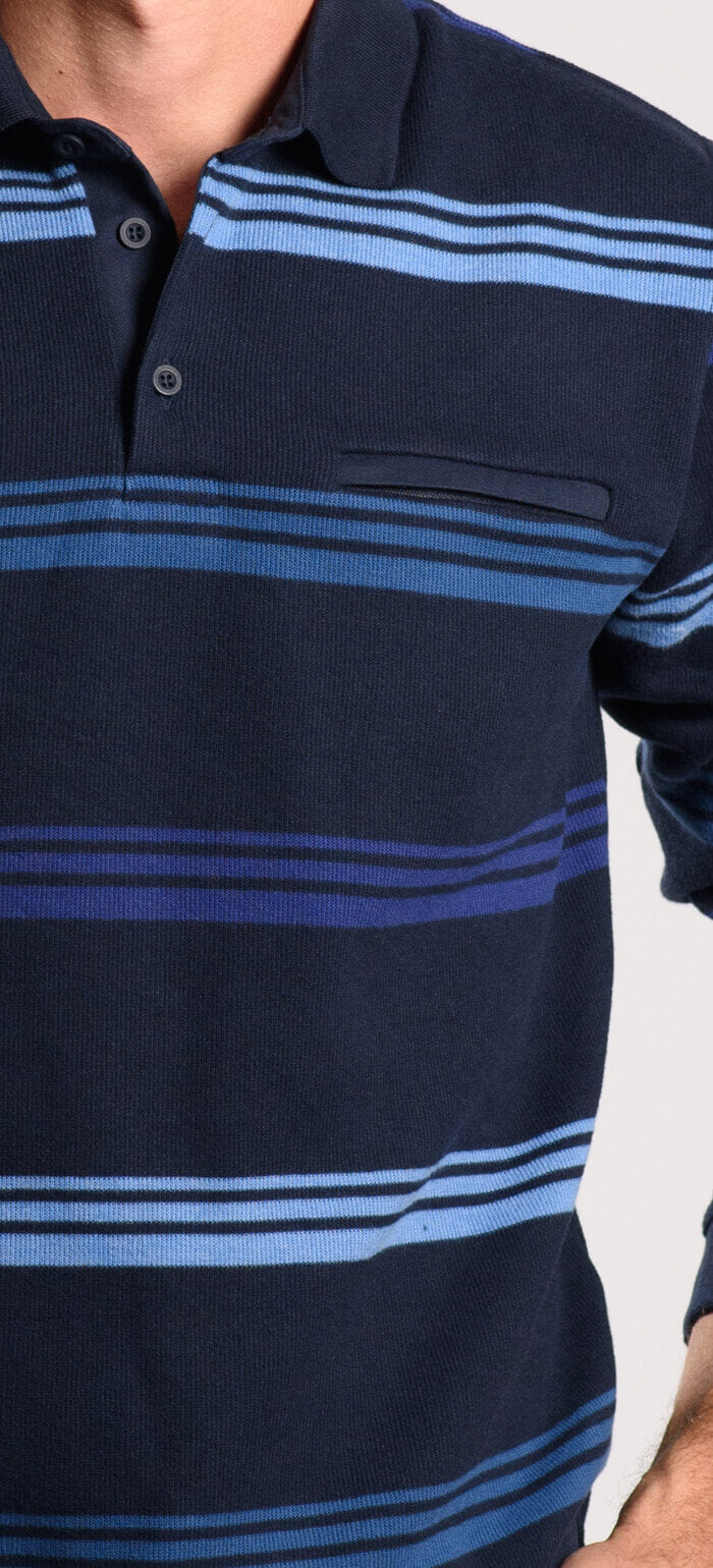 Navy blue long-sleeved polo shirt
