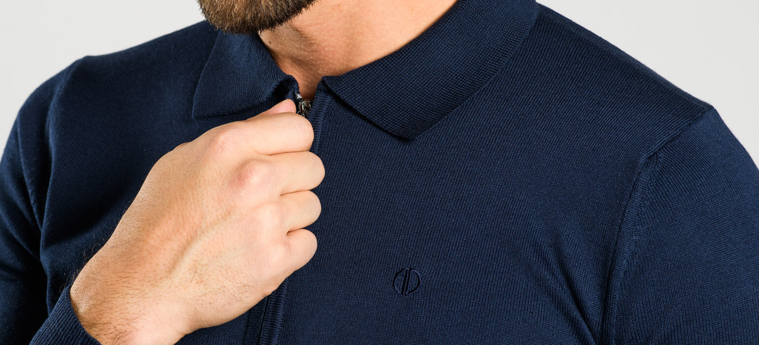 Navy blue long-sleeved polo shirt