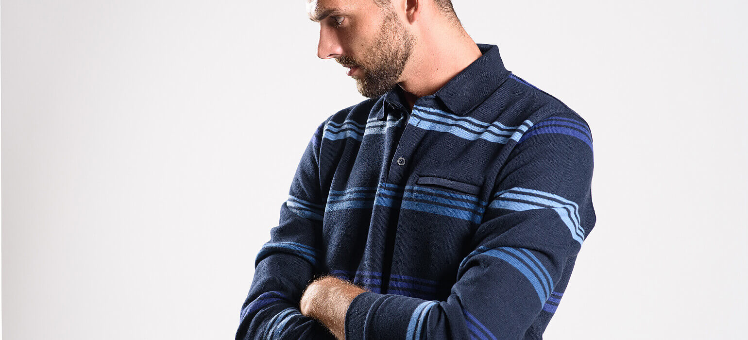 Navy blue long-sleeved polo shirt