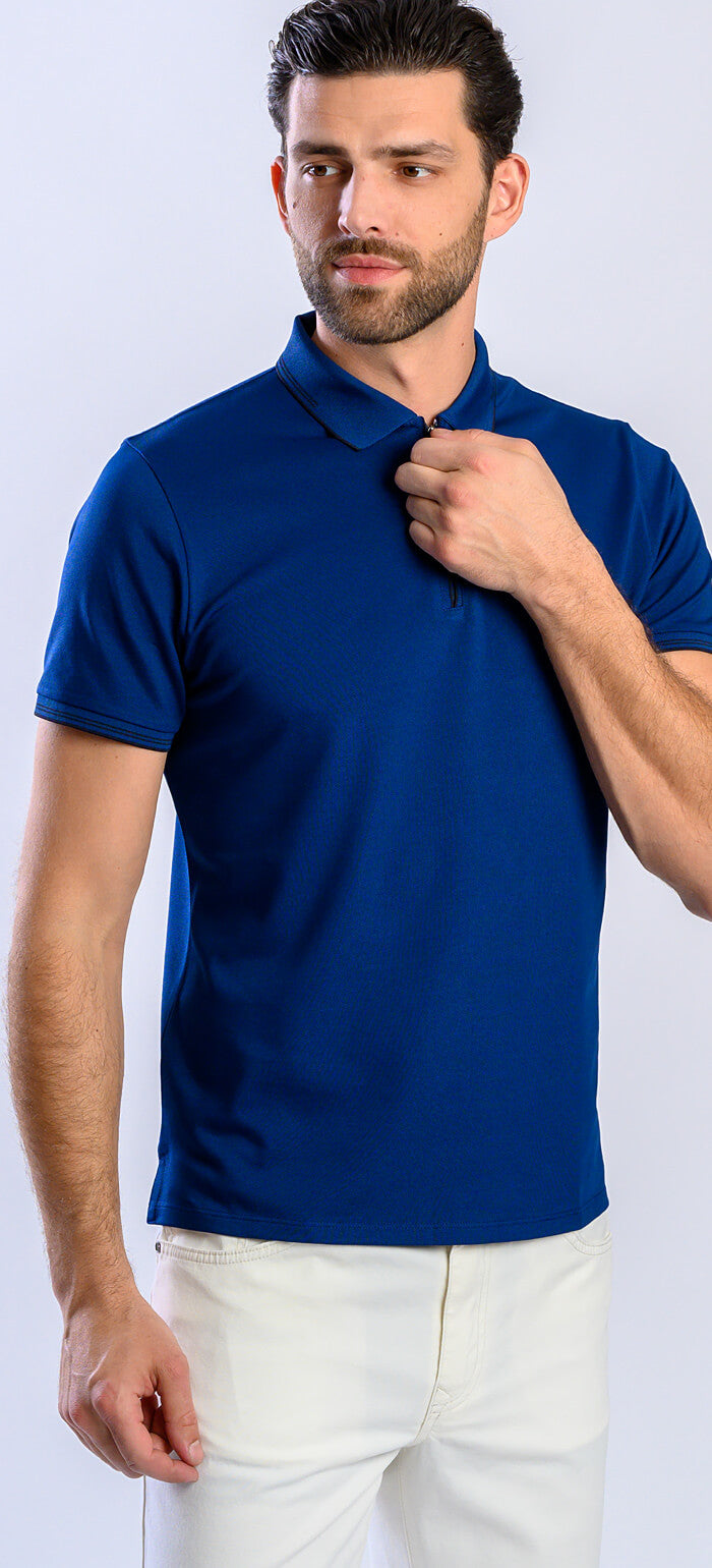 Navy blue polo shirt with zipper