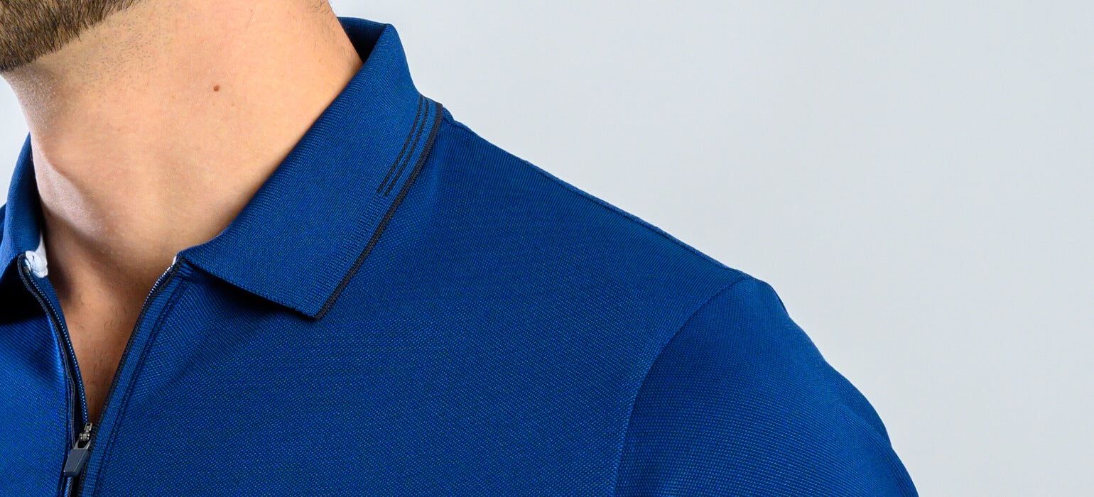 Navy blue polo shirt with zipper