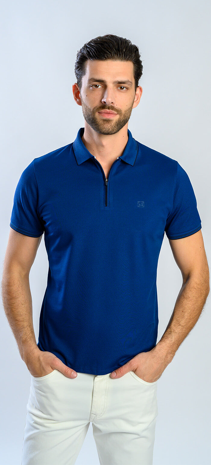 Navy blue polo shirt with zipper