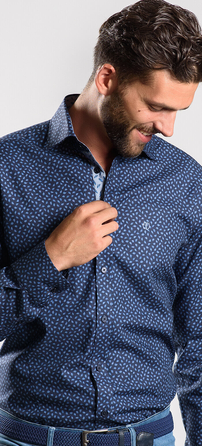 Navy blue slim fit shirt with pattern