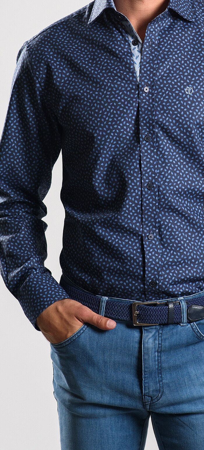 Navy blue slim fit shirt with pattern