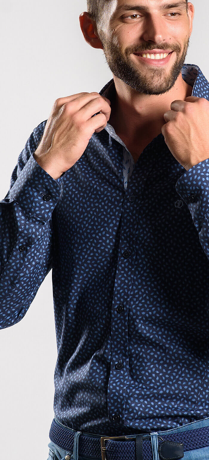 Navy blue slim fit shirt with pattern