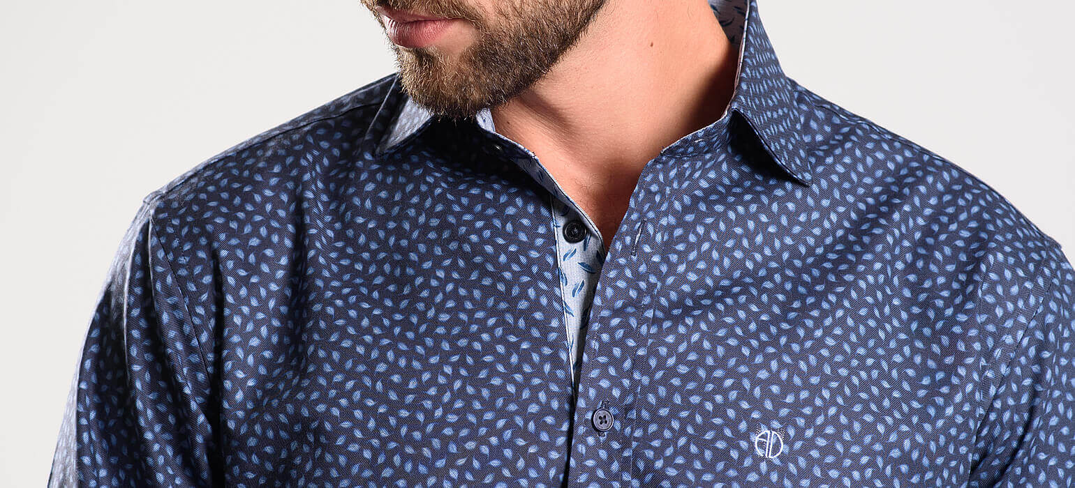 Navy blue slim fit shirt with pattern