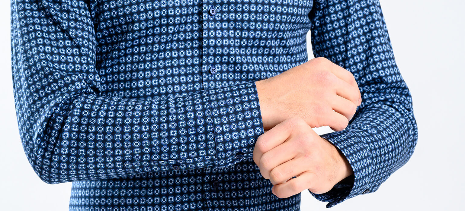 Navy blue stretch Extra Slim Fit shirt with pale blue pattern