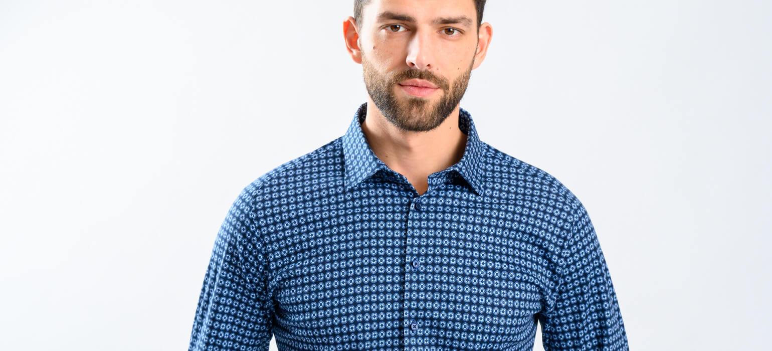 Navy blue stretch Extra Slim Fit shirt with pale blue pattern