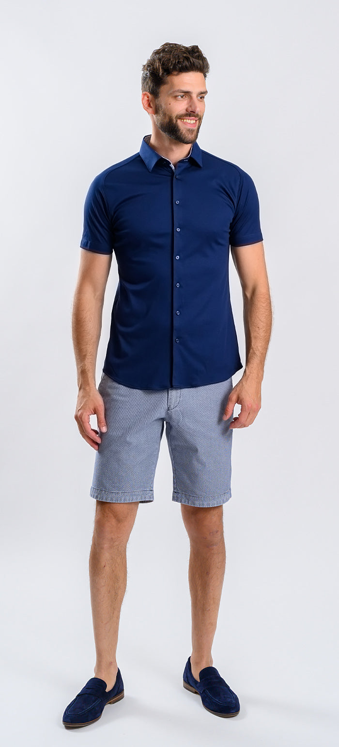 Navy Blue Stretch Extra Slim Fit Short Sleeve Shirt