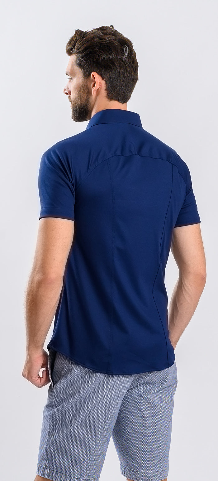 Navy Blue Stretch Extra Slim Fit Short Sleeve Shirt
