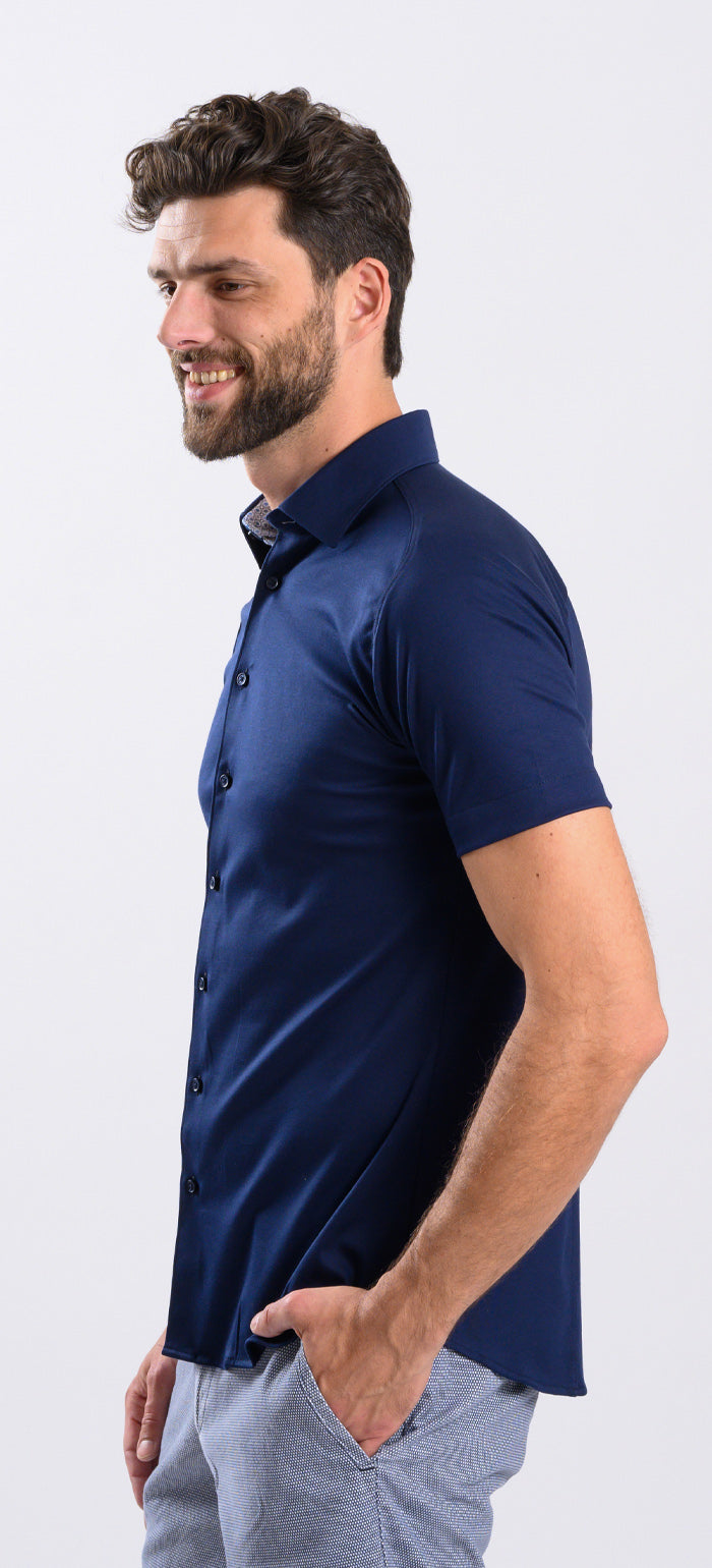 Navy Blue Stretch Extra Slim Fit Short Sleeve Shirt