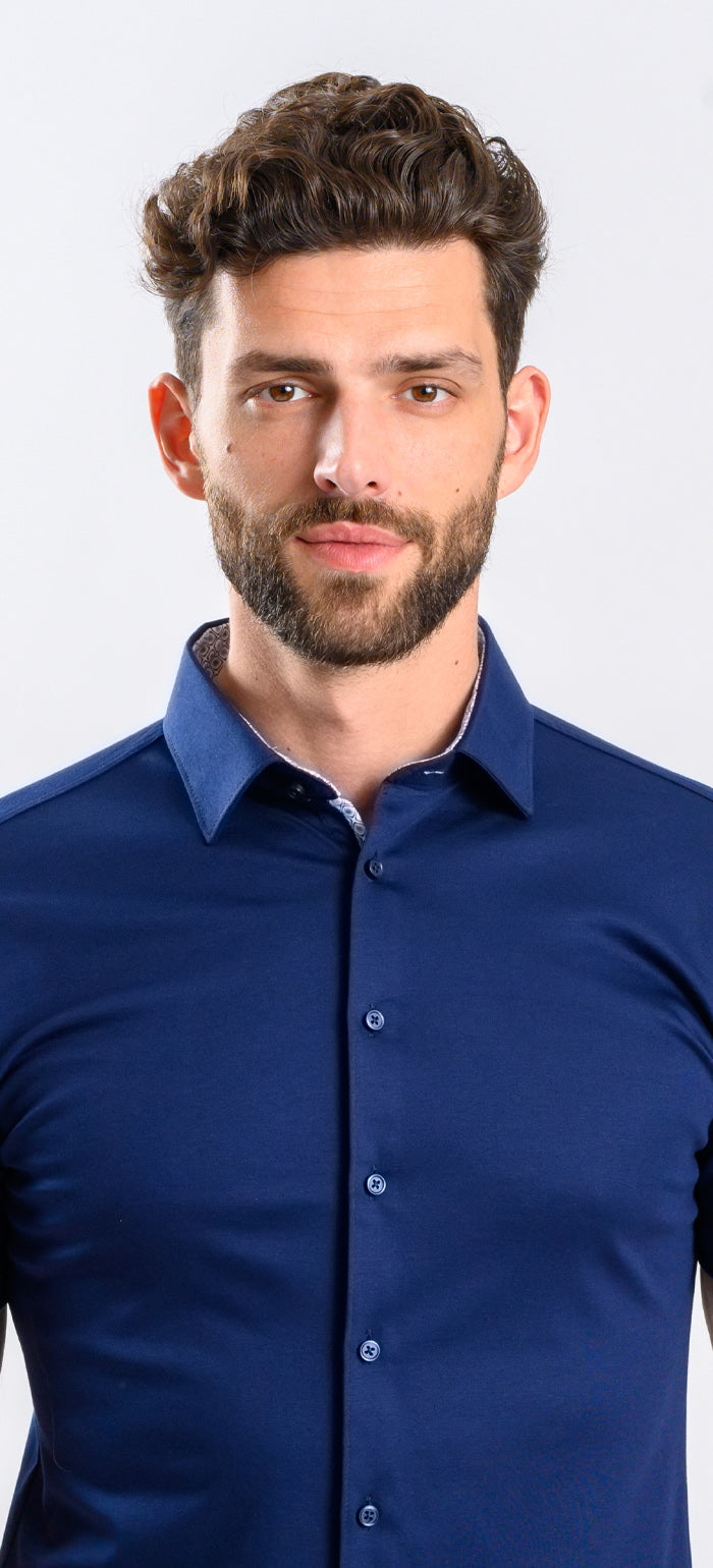 Navy Blue Stretch Extra Slim Fit Short Sleeve Shirt
