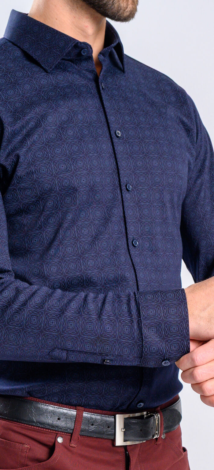 Navy Blue Stretch Patterned Extra Slim Fit Shirt