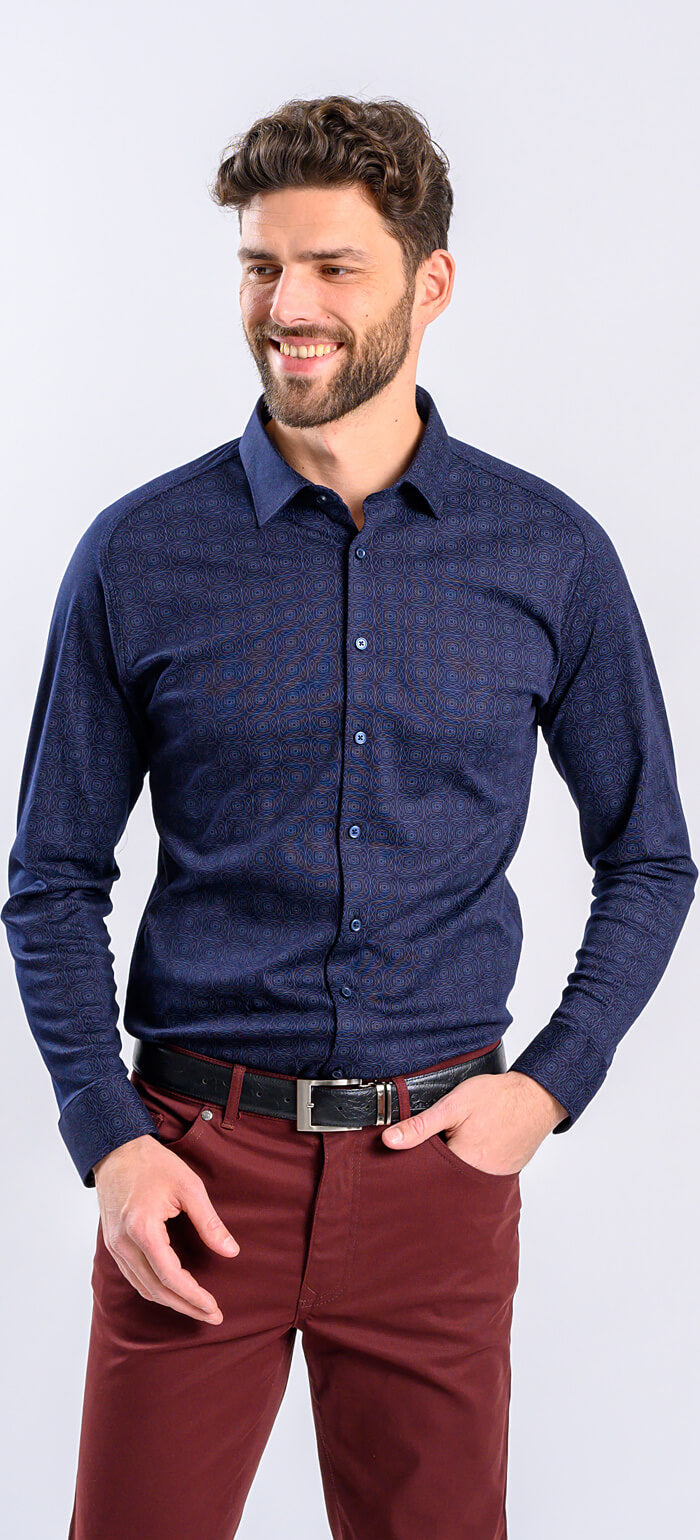 Navy Blue Stretch Patterned Extra Slim Fit Shirt
