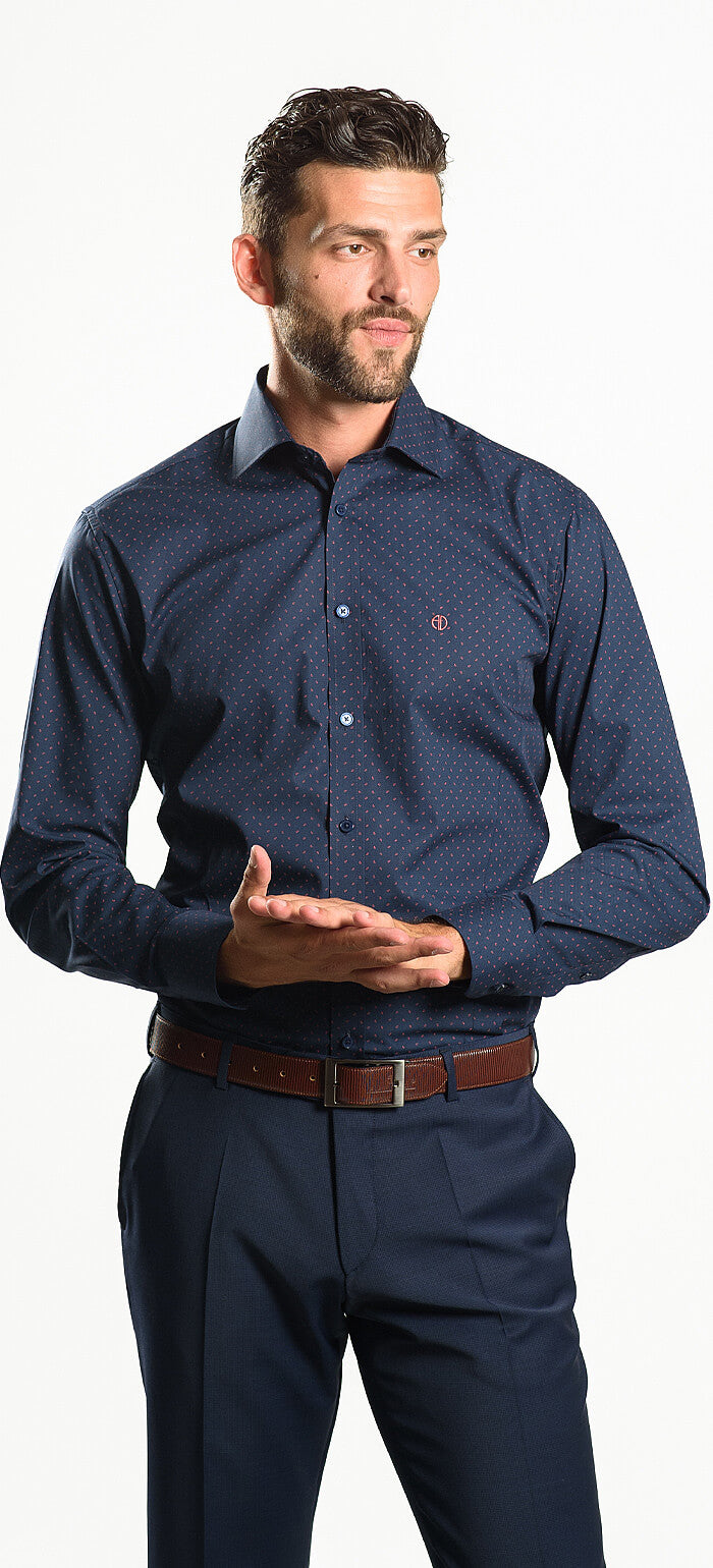 Navy Blue Patterned Extra Slim Fit Shirt
