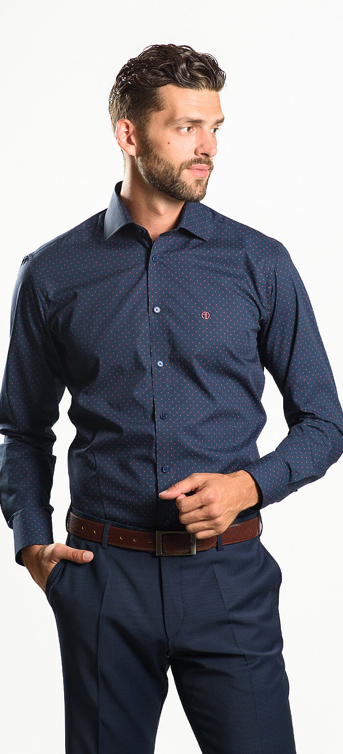 Navy Blue Patterned Extra Slim Fit Shirt