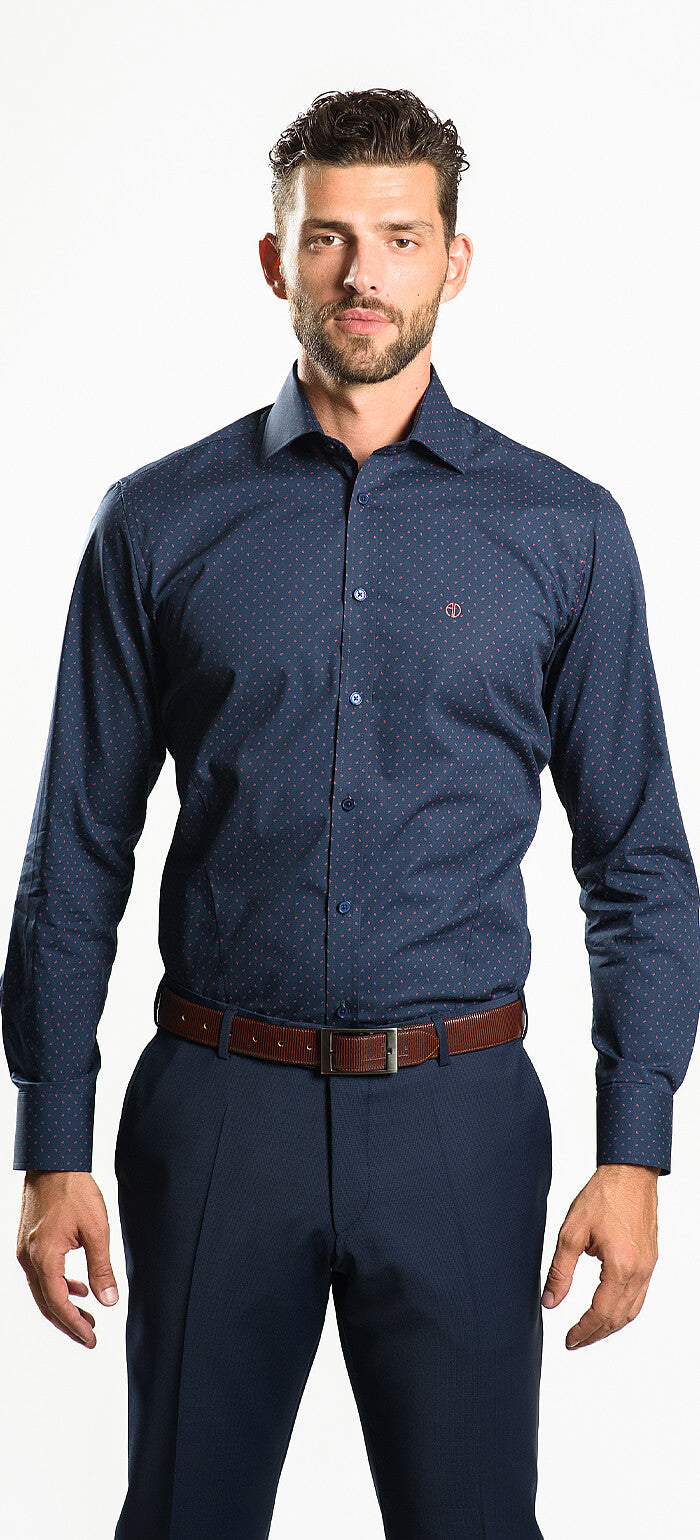 Navy Blue Patterned Extra Slim Fit Shirt