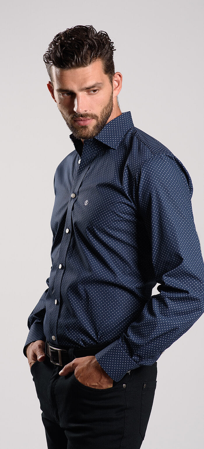 Navy blue patterned Slim Fit shirt