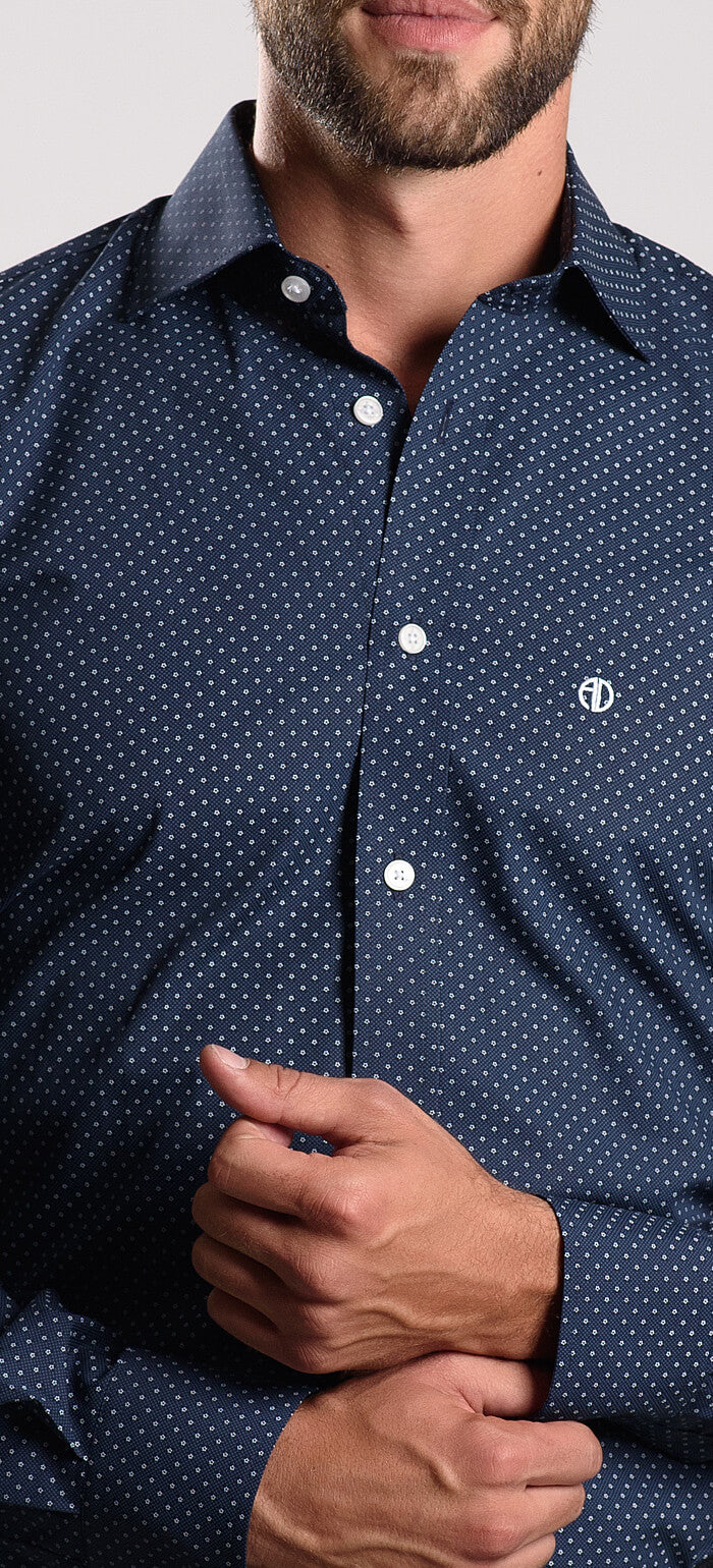 Navy blue patterned Slim Fit shirt