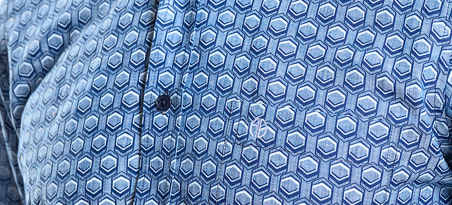 Navy blue patterned Slim Fit shirt