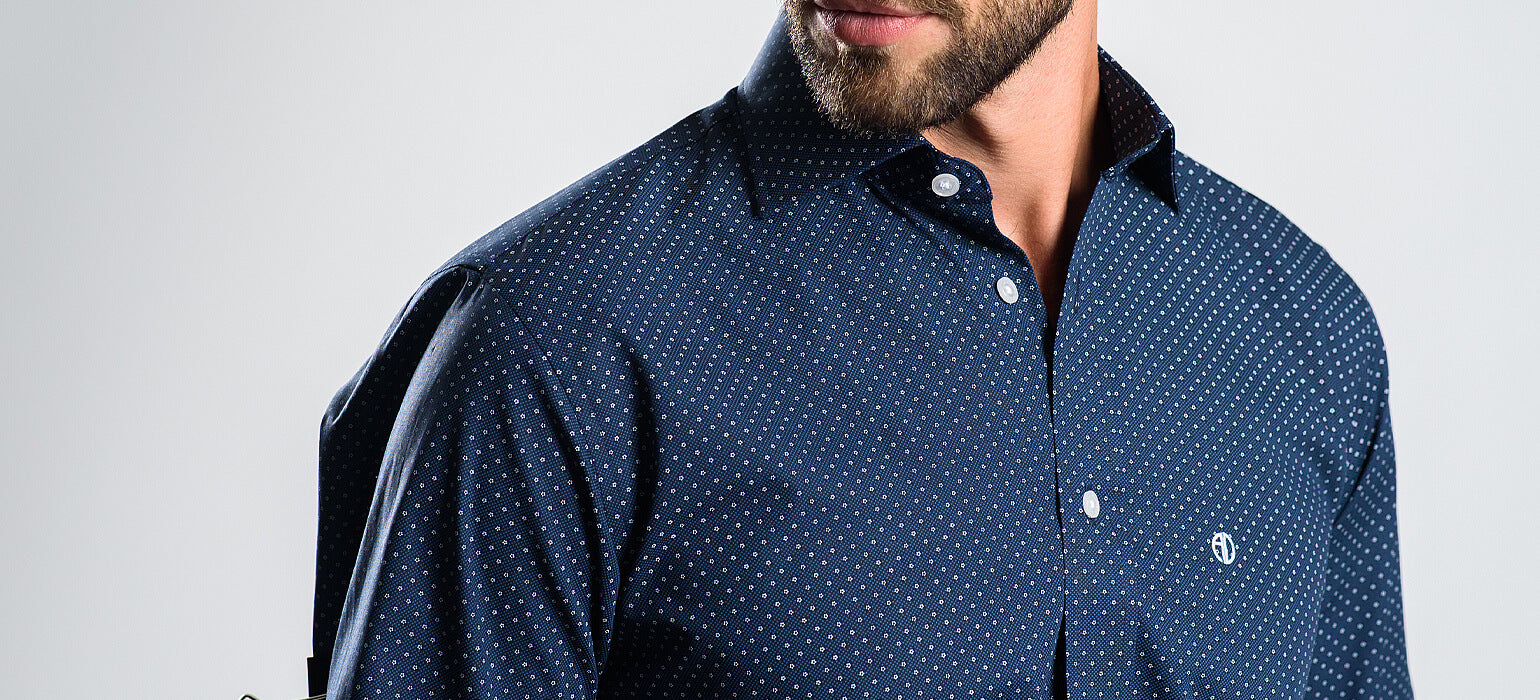 Navy blue patterned Slim Fit shirt
