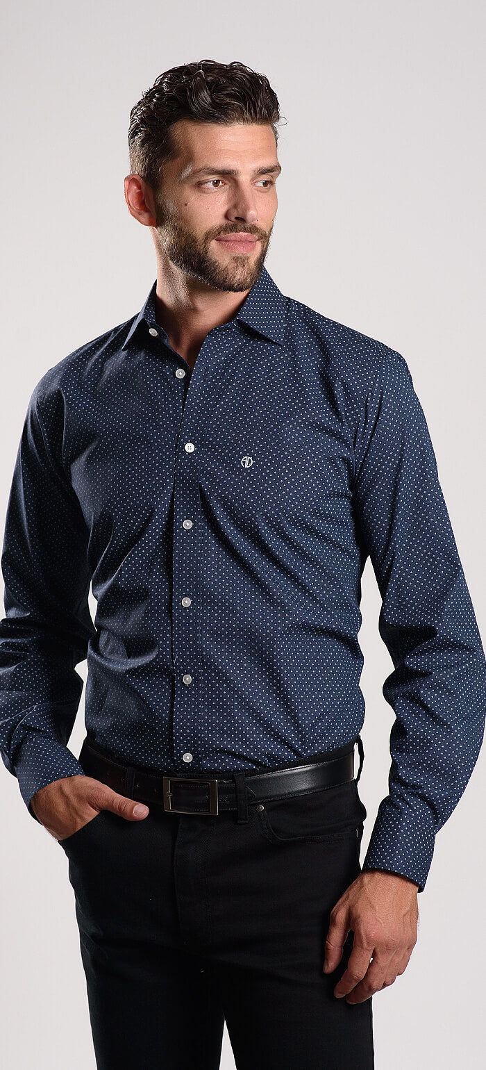 Navy blue patterned Slim Fit shirt