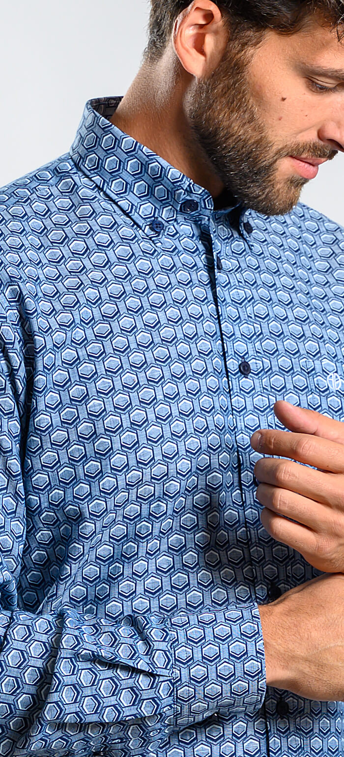 Navy blue patterned Slim Fit shirt