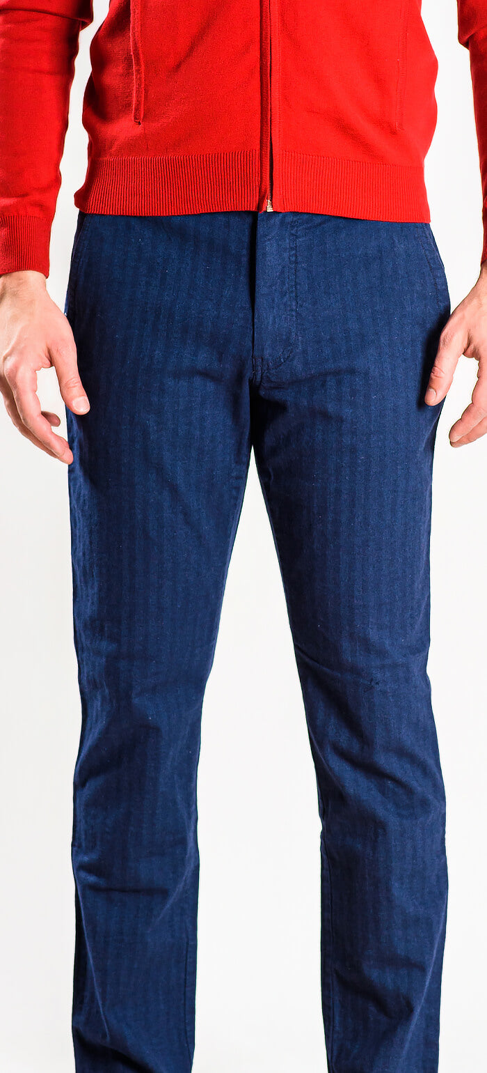 Navy blue cotton pants with stripes