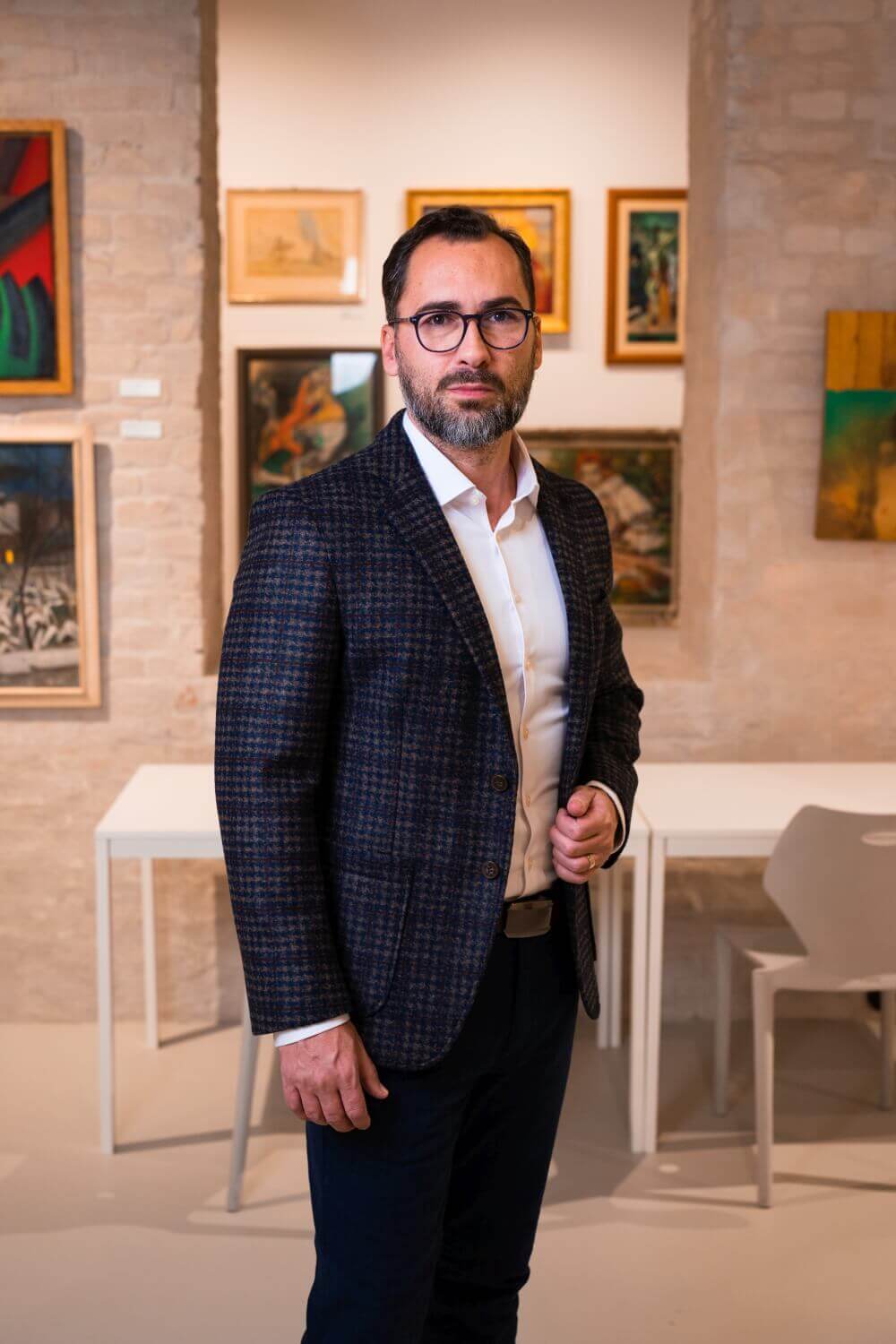 Navy blue cotton pants with stripes