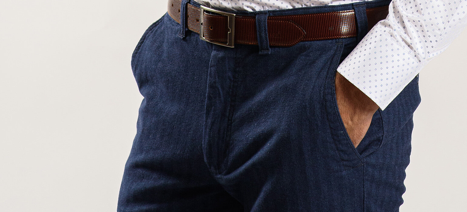 Navy blue cotton pants with stripes