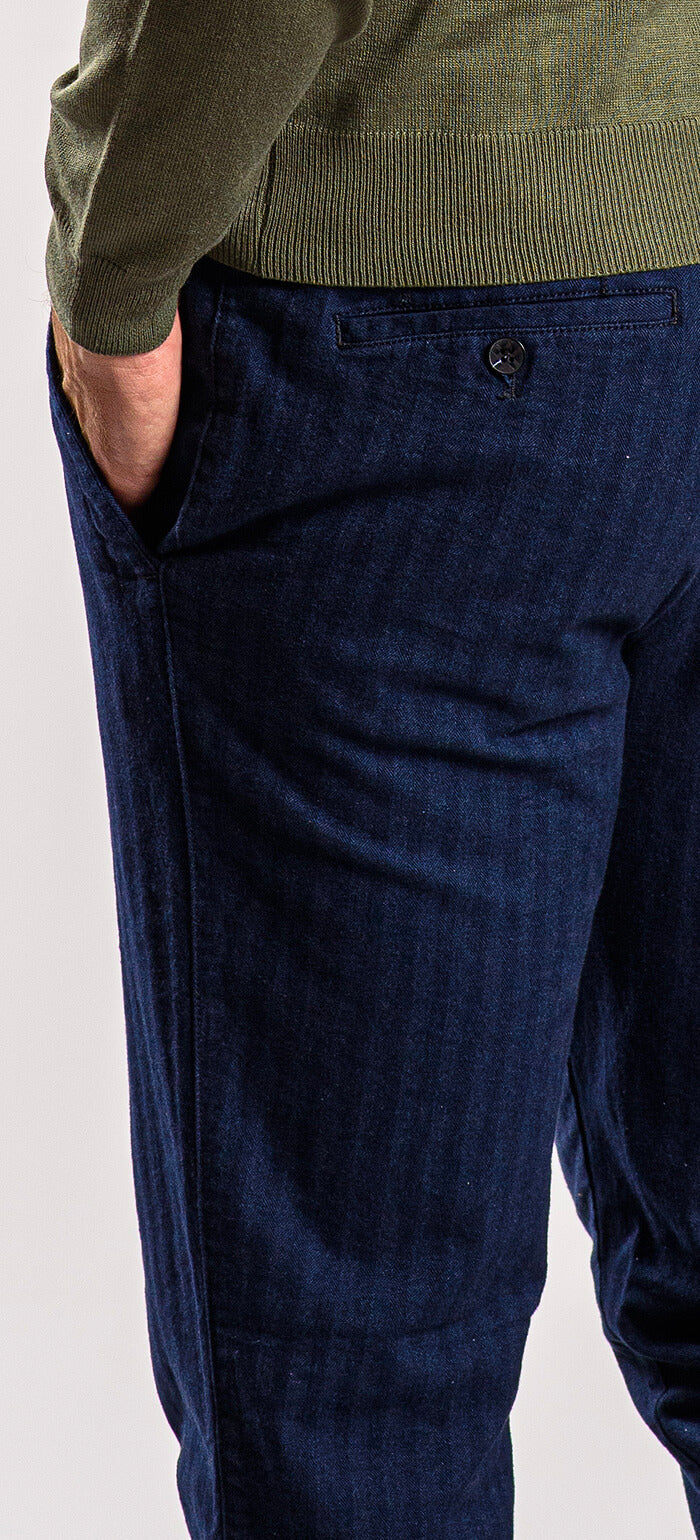 Navy blue cotton pants with stripes