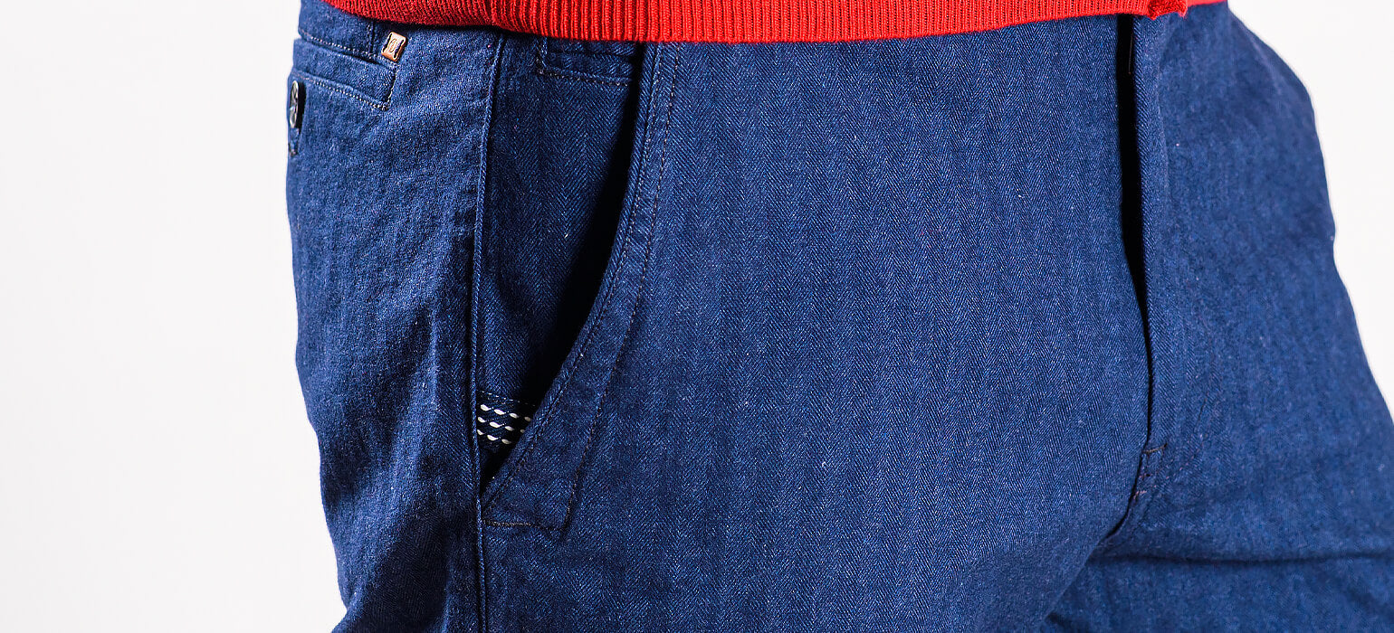Navy blue cotton pants with stripes