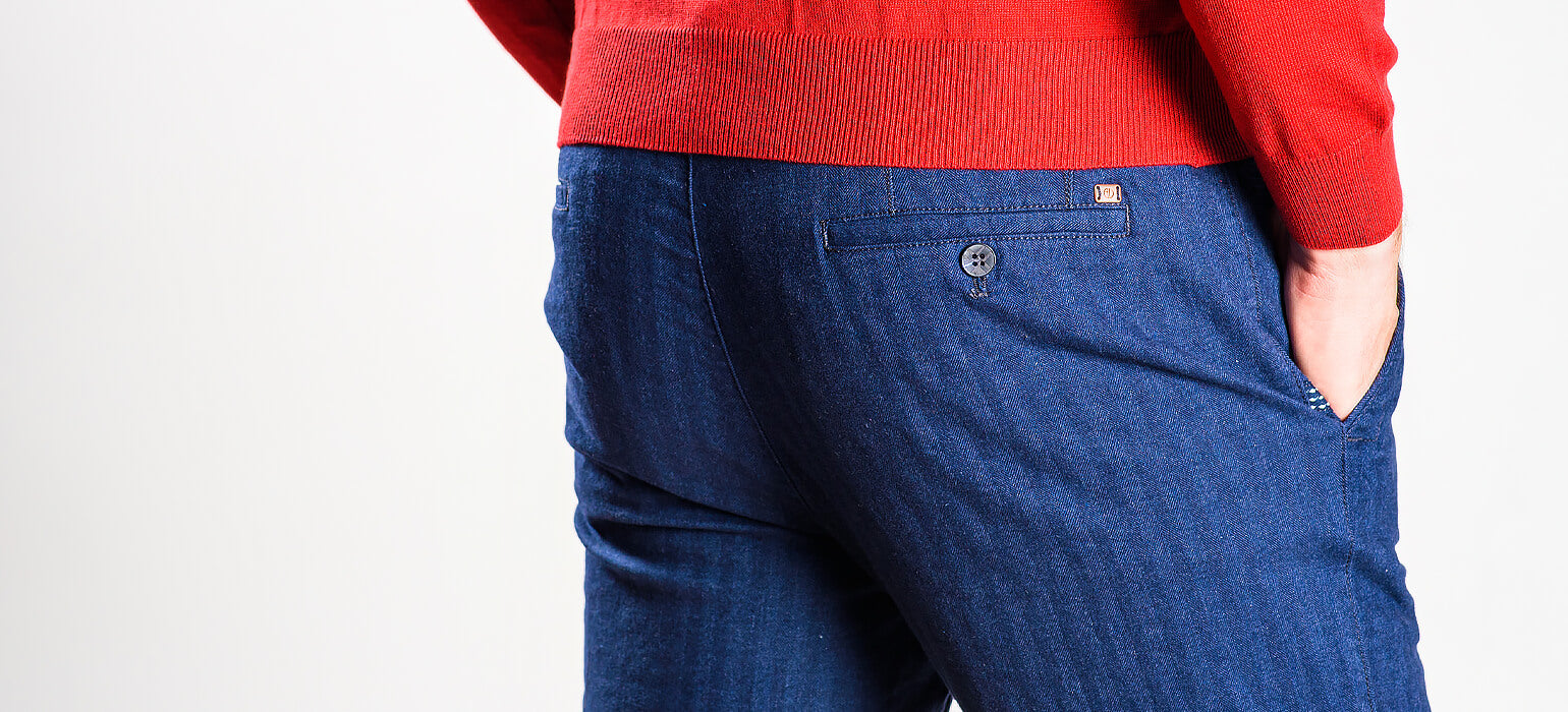 Navy blue cotton pants with stripes