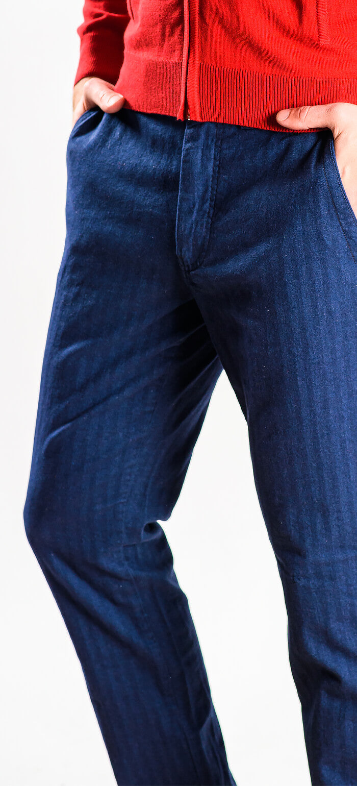Navy blue cotton pants with stripes