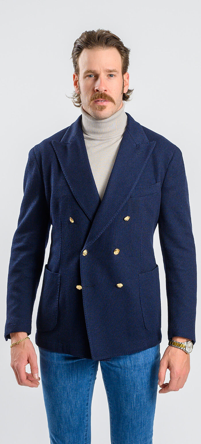 Navy blue club blazer with double-breasted fastening