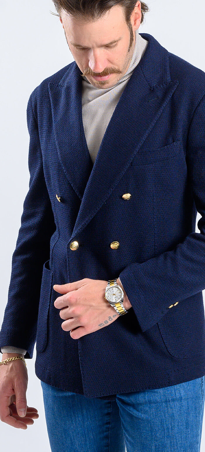 Navy blue club blazer with double-breasted fastening