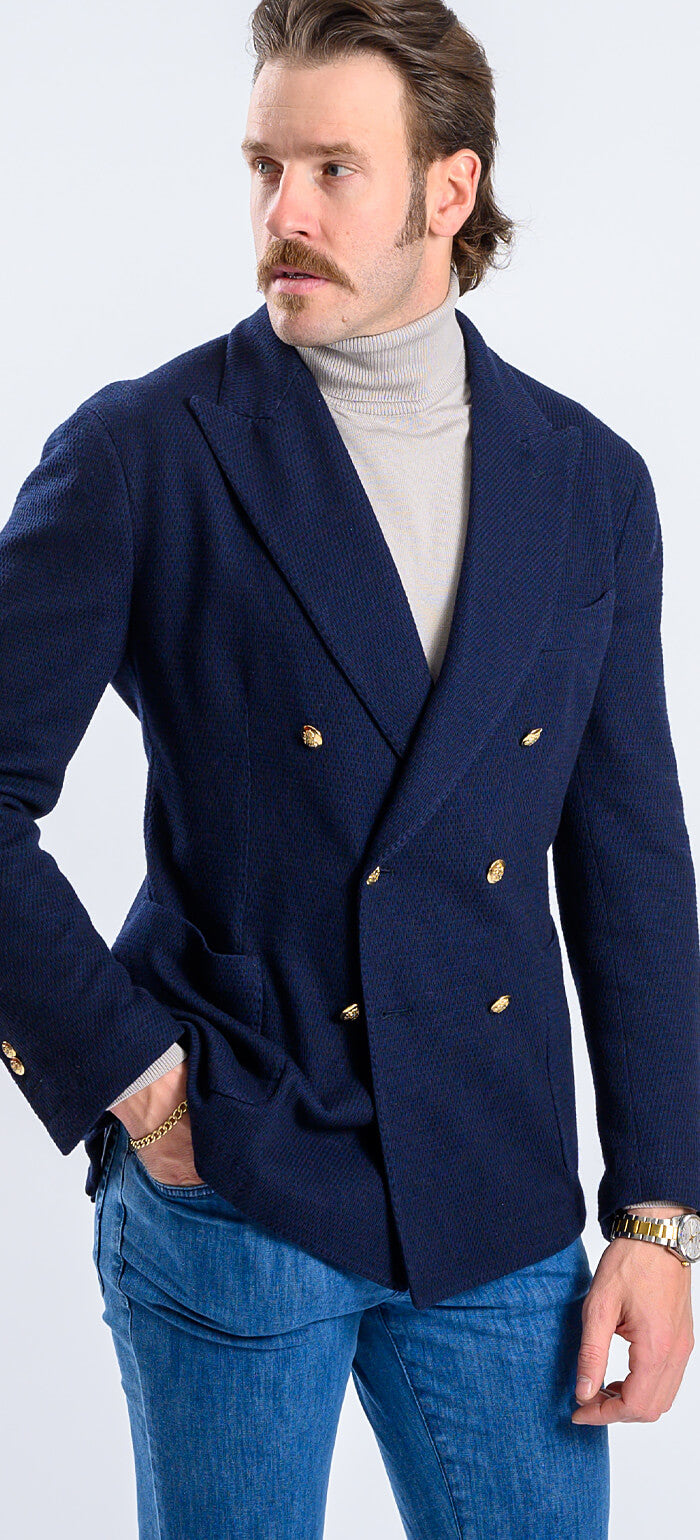 Navy blue club blazer with double-breasted fastening
