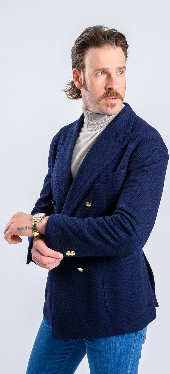 Navy blue club blazer with double-breasted fastening
