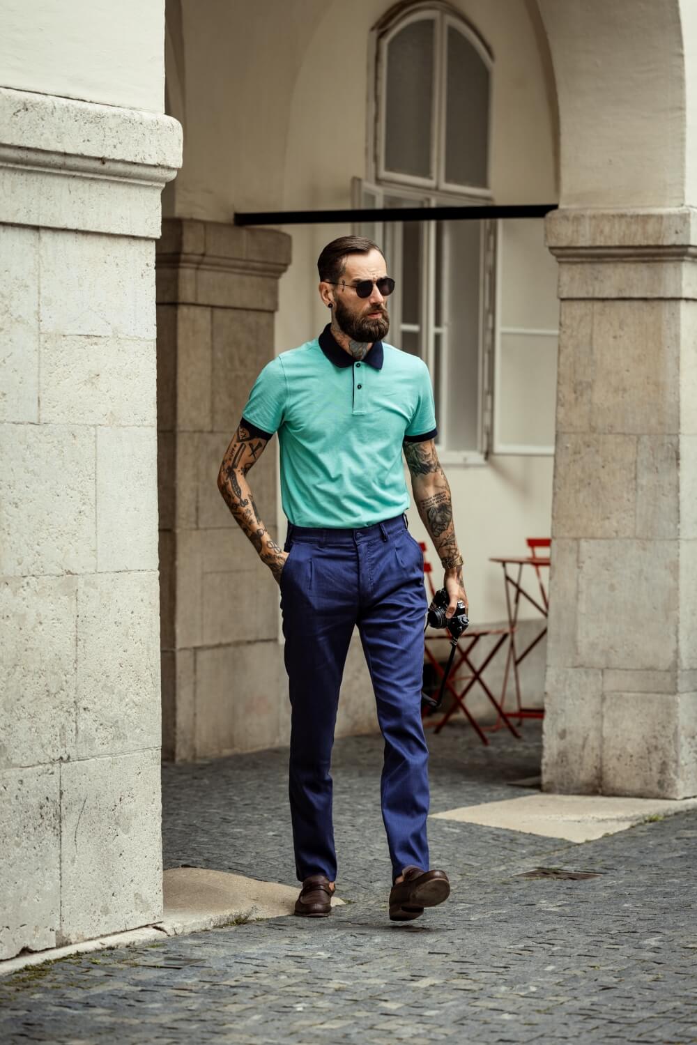 Navy blue linen trousers