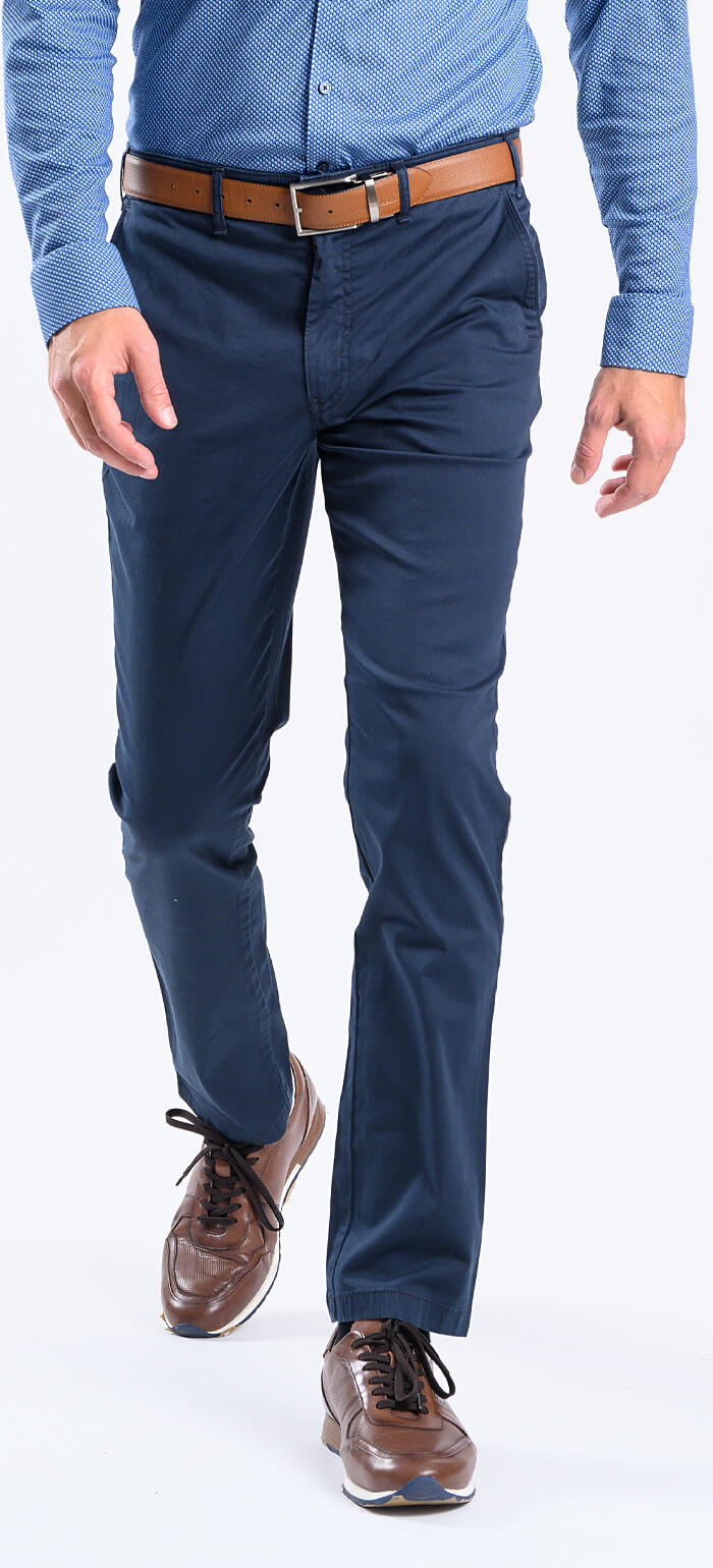 Dark blue casual pants with a subtle black pattern