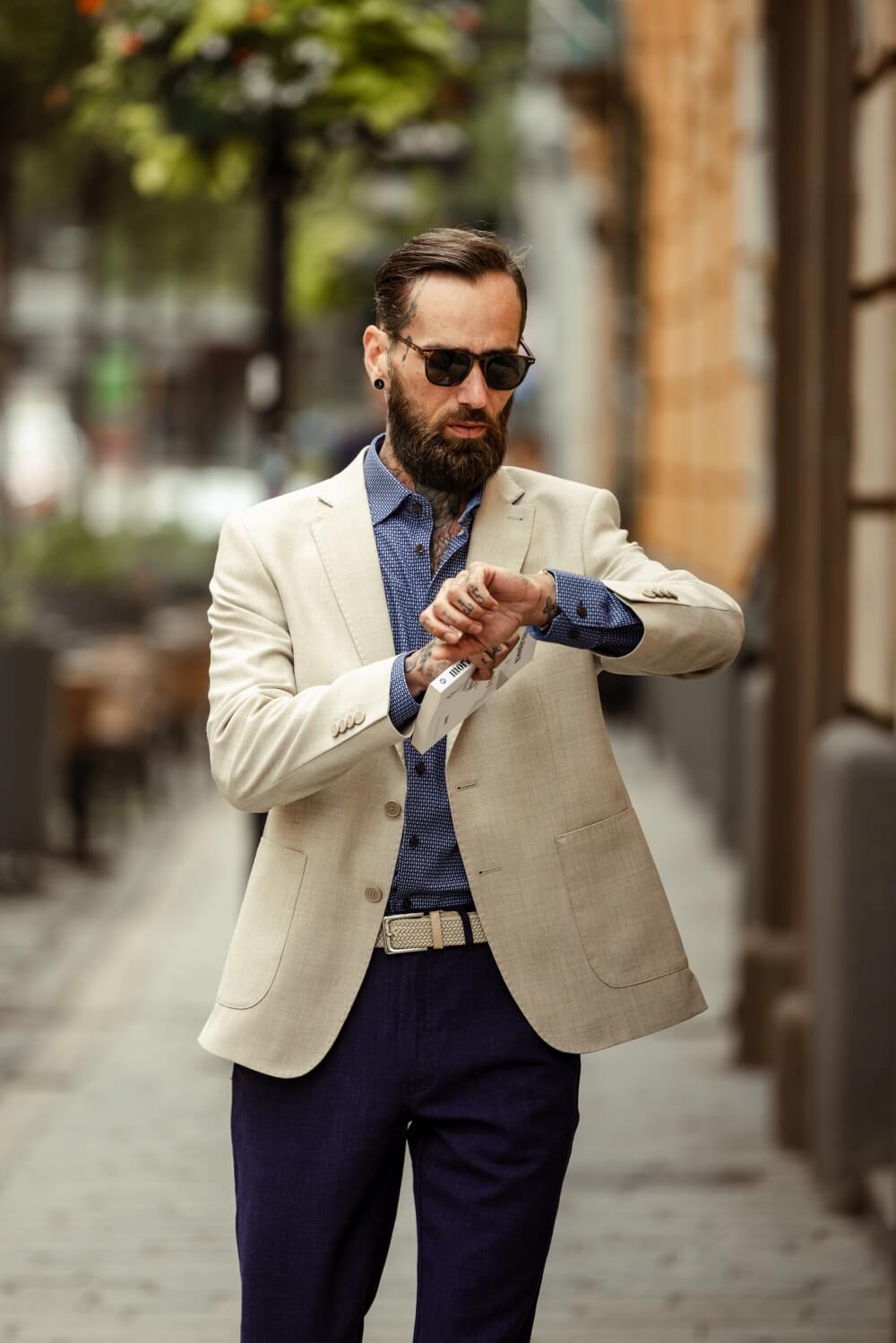 Navy blue linen casual pants