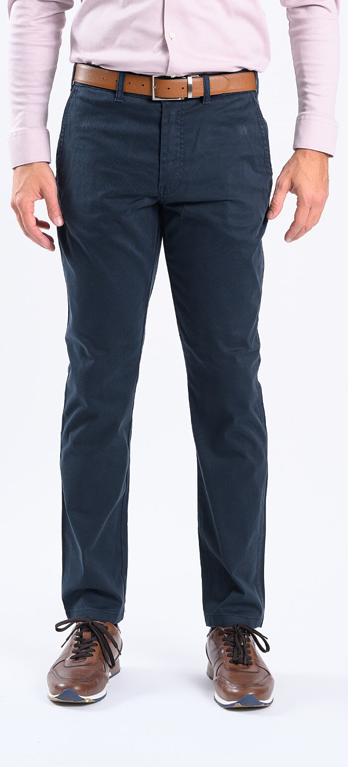 Dark blue casual trousers with a small diamond pattern