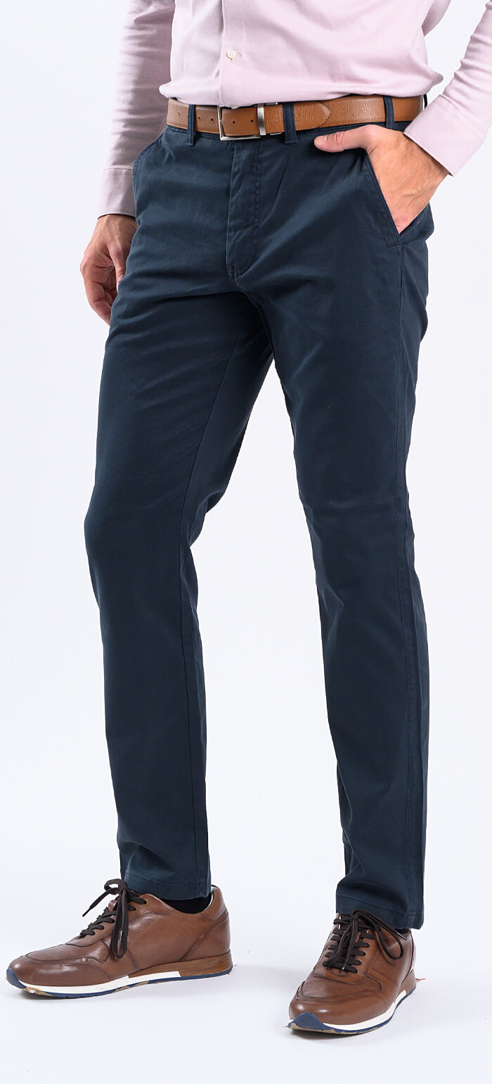 Dark blue casual trousers with a small diamond pattern